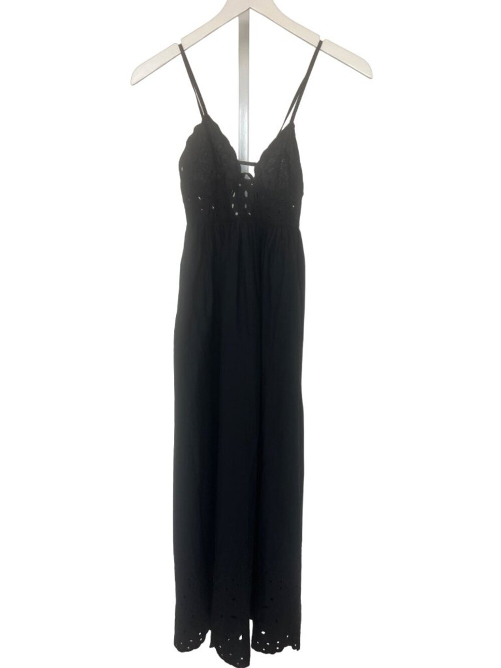 Zara Black Eyelet Trim Poplin Maxi Dress - Picture 7 of 8